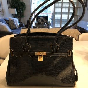 Designer inspired black croc handbag